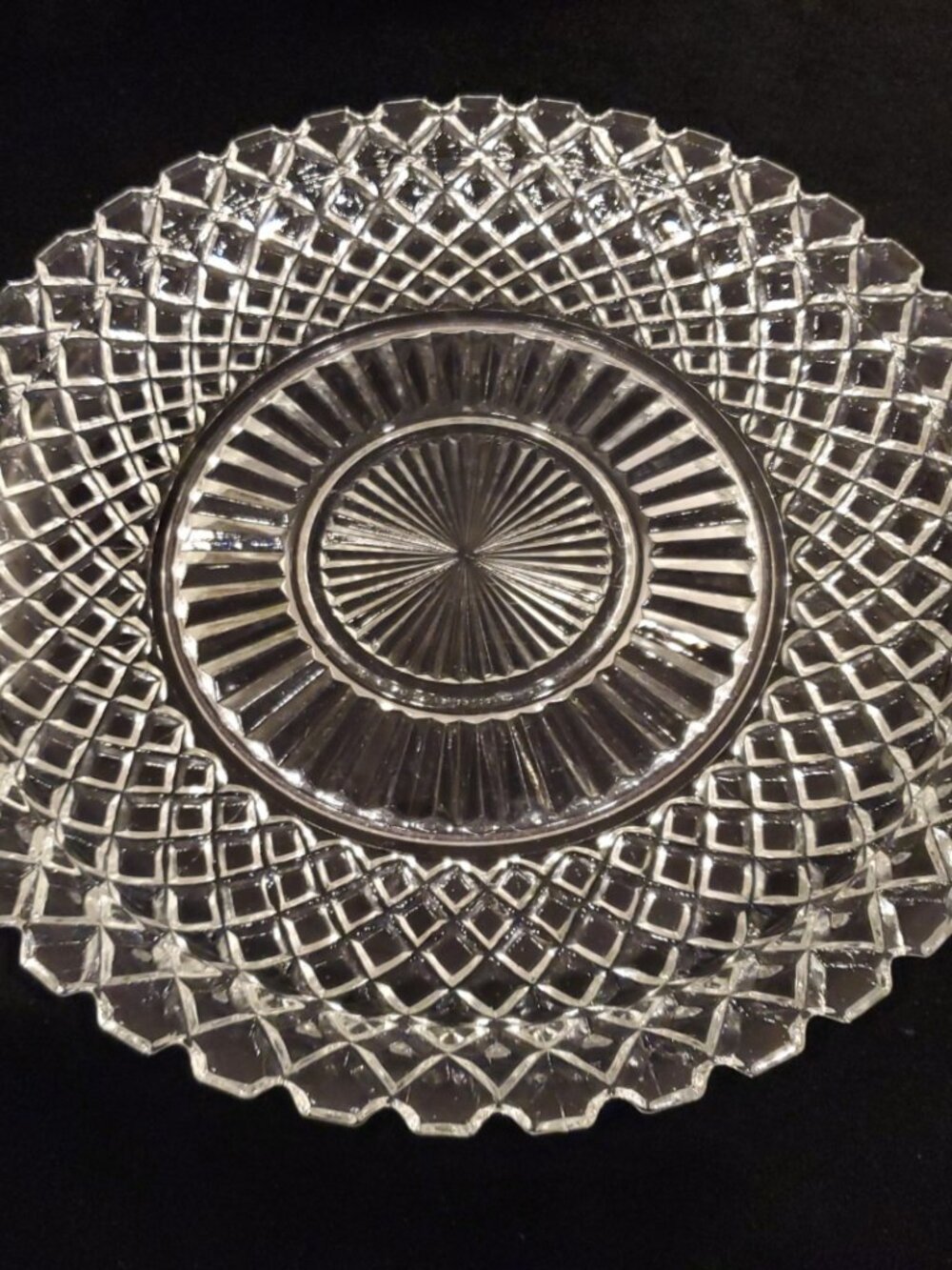 VINTAGE - Anchor Hocking 1930s Waterford Waffle Round Cut Glass Platter 14”